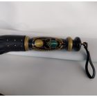Black leather BDSM flogger with Egyptian scarab motif