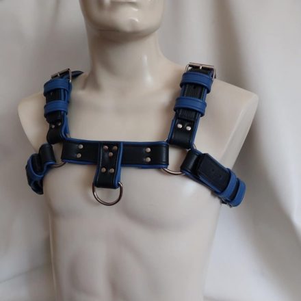 leather bdsm blue men’s chest harness, handcrafted