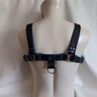 leather bdsm blue men’s chest harness, back, handcrafted