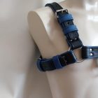 leather bdsm blue men’s chest harness, side, handcrafted