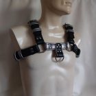 silver leather bdsm bulldog harness for men, handcrafted