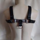 silver leather bdsm bulldog harness for men, back, handcrafted