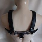 silver leather bdsm bulldog harness for men, back, handcrafted