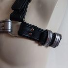 silver leather bdsm bulldog harness for men, close-up, handcrafted