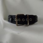 black leather neck cuff with crocodile pattern, handmade, viewed from the back