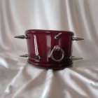 burgundy patent leather lockable neck cuff with spiked decorations, handmade