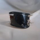 burgundy patent leather lockable neck cuff with spiked decorations, handmade