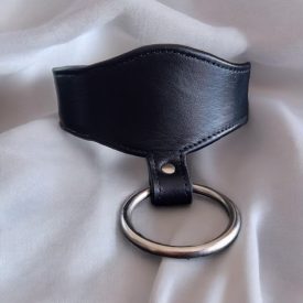 black soft leather bdsm lockable neck cuff with large d-ring, handmade