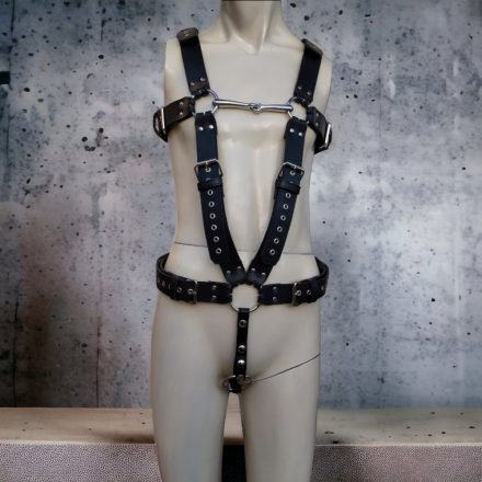 schwarzes leder-bdsm-ganzkorpergeschirr, handgefertigt