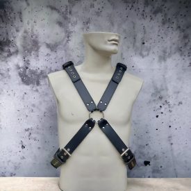 black leather bdsm upper-body harness, handmade