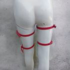 red leather thigh harness, from back, handmade