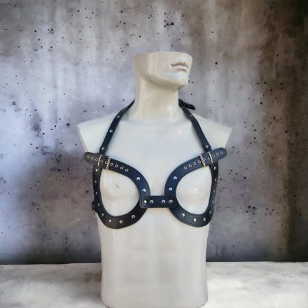 fekete bdsm díszes bőr mellhám, kézzel készítve