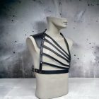 black leather multi-strap bdsm unisex body harness, handmade