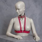 Pink bőr női hám-szegecselt
