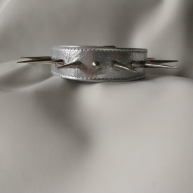 silver leather fetish collar with spikes, handcrafted