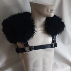 schwarz leder bdsm wikinger cosplay brustgeschirr mit fell handgefertigt