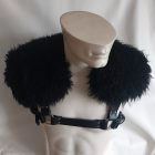 fekete bőr bdsm viking cosplay mellkas hám, szőrmés, fentről, kézzel készítve