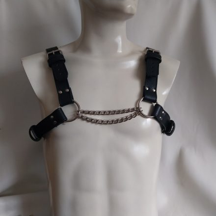 schwarzes leder-bdsm-brustgeschirr mit ketten, handgefertigt