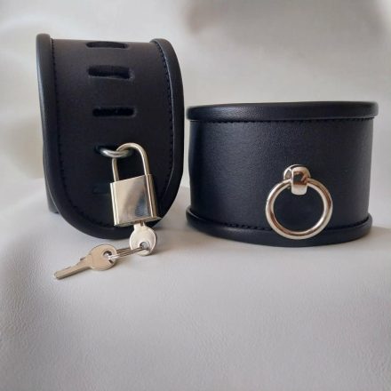 black leather BDSM lockable wrist cuffs, handmade