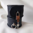 black leather BDSM lockable wrist cuffs, handmade