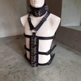 Leather Body Harness with Extra Rings (Black)