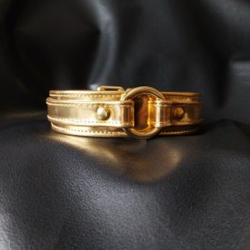 gold-colored leather fetish collar, handmade