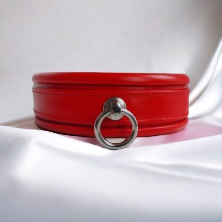 rotes leder-bdsm-halsfesseln mit einem ring, handgefertigt